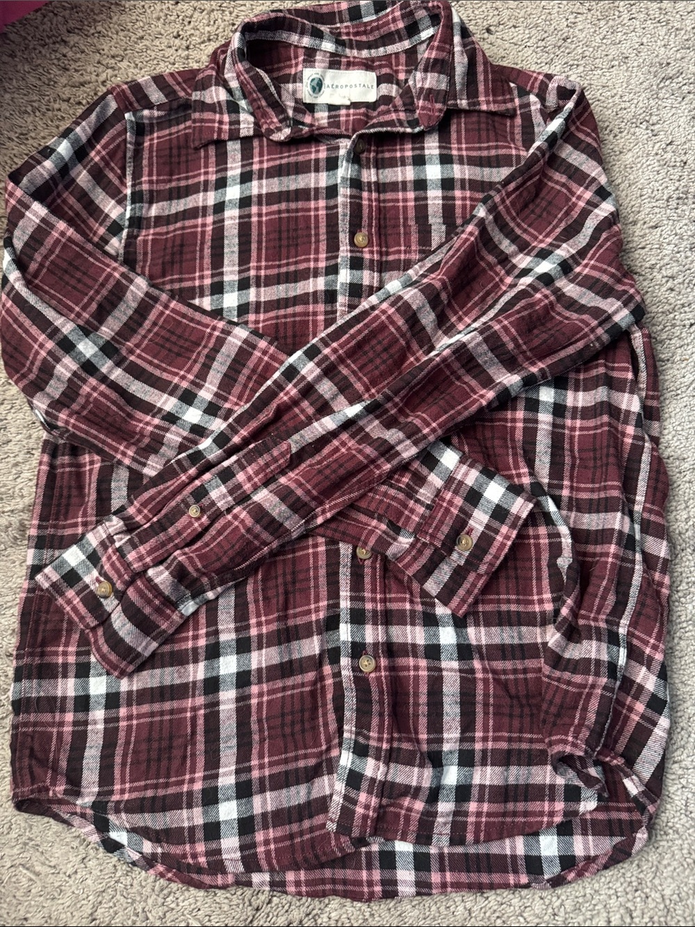 Aeropostale woman’s Maroon Plaid Button-Up Shirt